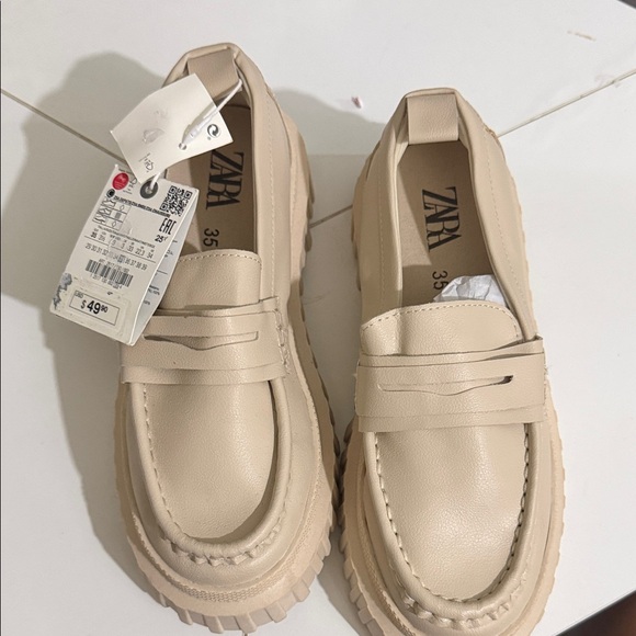 Zara Shoes - Zara Beige Chunky-Soled Penny Loafers